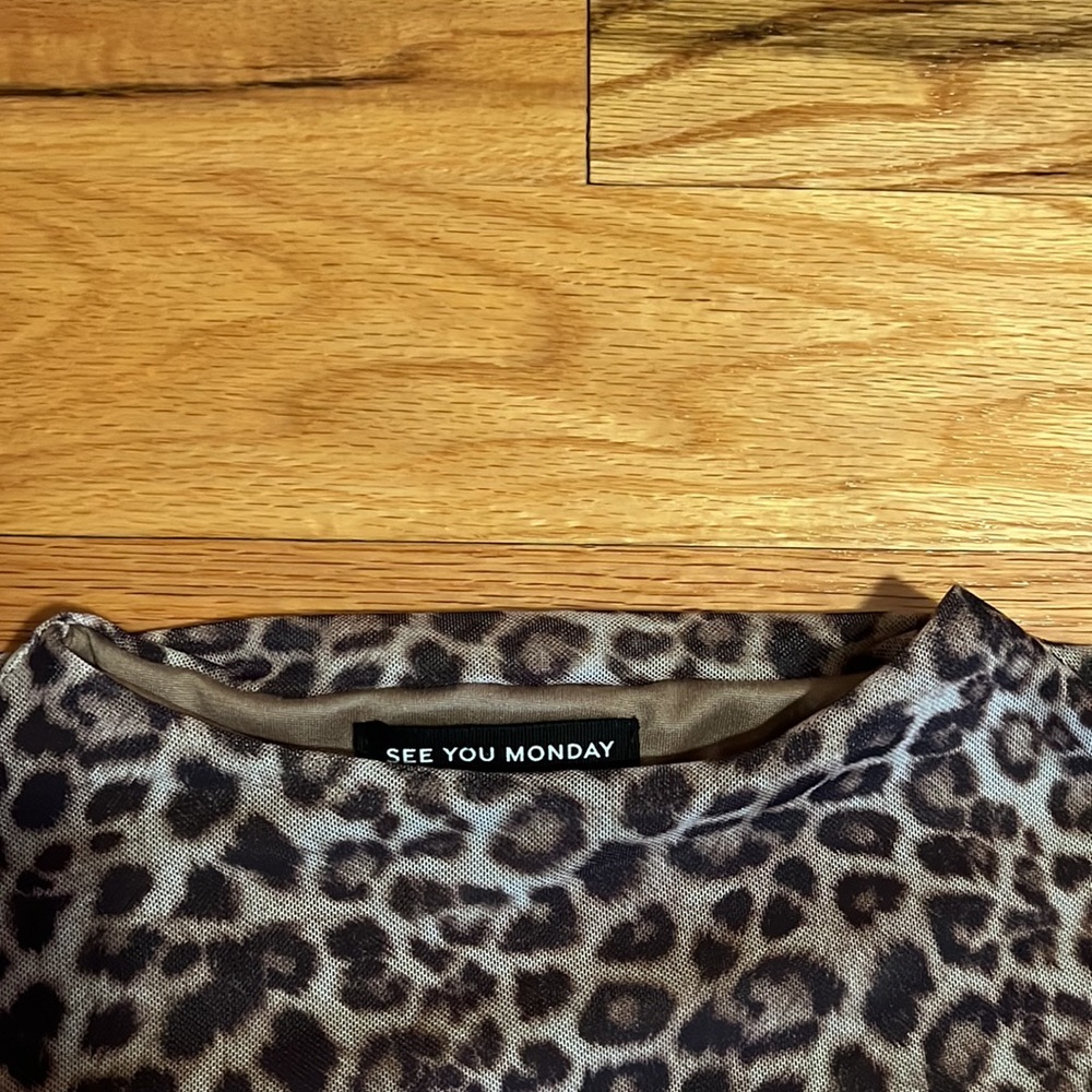 Leopard Print Mesh Long Sleeve Top - Picture 6 of 8